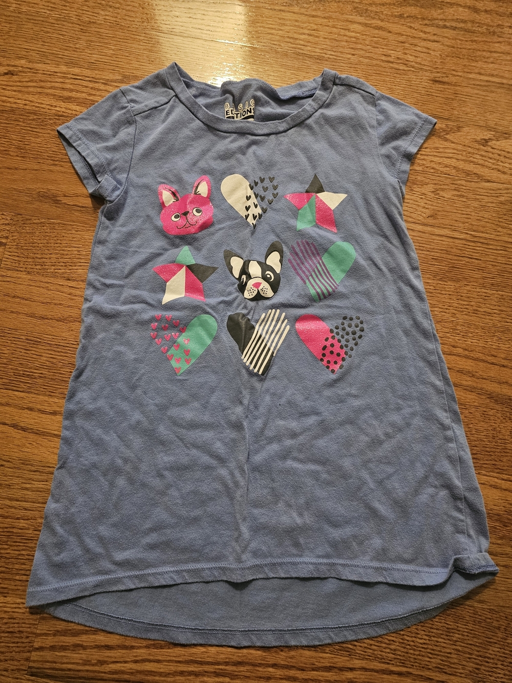 Basic Editions Blue Short-Sleeve Tee with Heart, Star & Animal Graphics